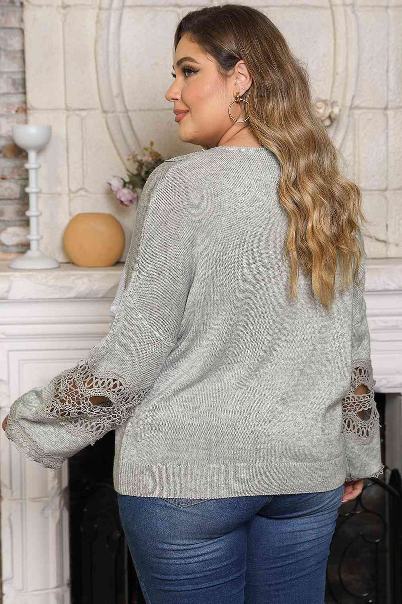 Conrad Plus Size Crochet Dropped Shoulder Long Sleeve Sweater