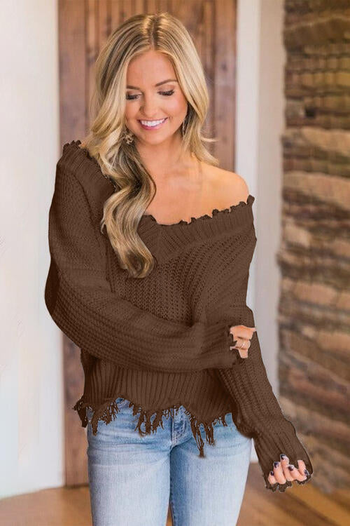 Easton Frayed Hem Dropped Shoulder Sweater- Deal of the Day!
