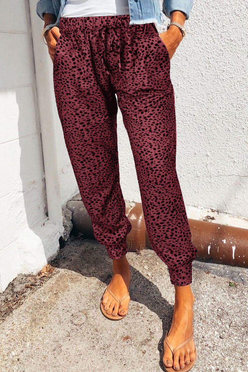 Bodi Double Take Leopard Print Joggers with Pockets