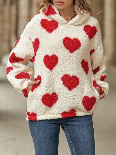 Amara Fuzzy Heart Pocketed Dropped Shoulder Hoodie