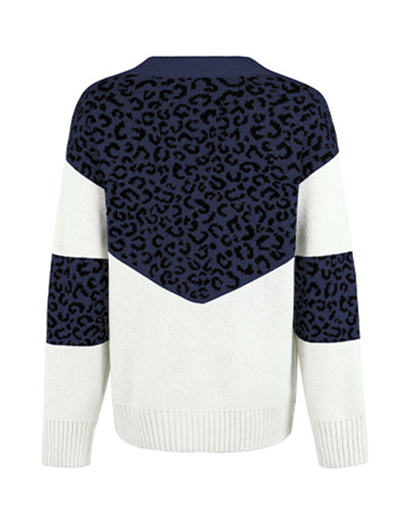 Rosaline Leopard V-Neck Dropped Shoulder Sweater