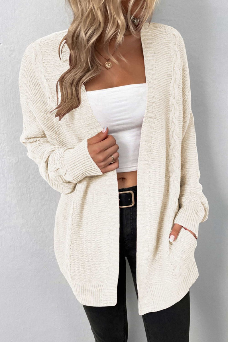 Charlotte Cable-Knit Open Front Cardigan with Pockets
