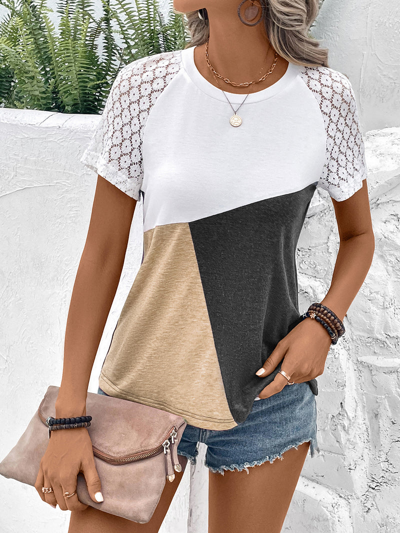 Brooke Color Block Raglan Sleeve Round Neck Tee- Deal of the Day!