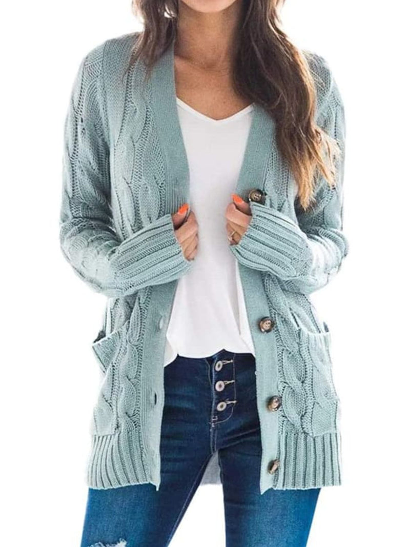 Kaley Cable-Knit Buttoned Cardigan with Pockets