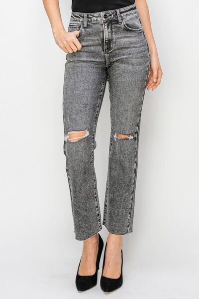 Celine High Waist Distressed Straight Jeans