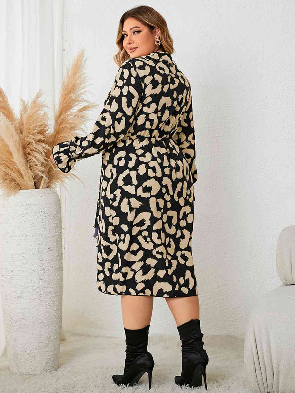 Valencia Plus Size Leopard Surplice Neck Flounce Sleeve Dress