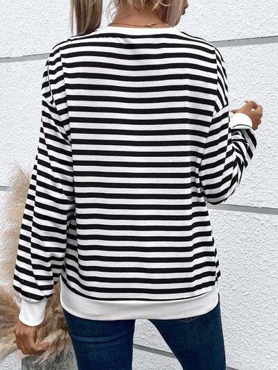 Ruthie Heart Patch Striped Round Neck Long Sleeve Sweatshirt