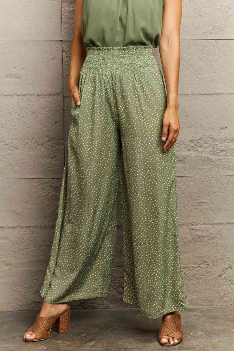 Lucille Smocked Waist Wide Leg Printed Long Pants