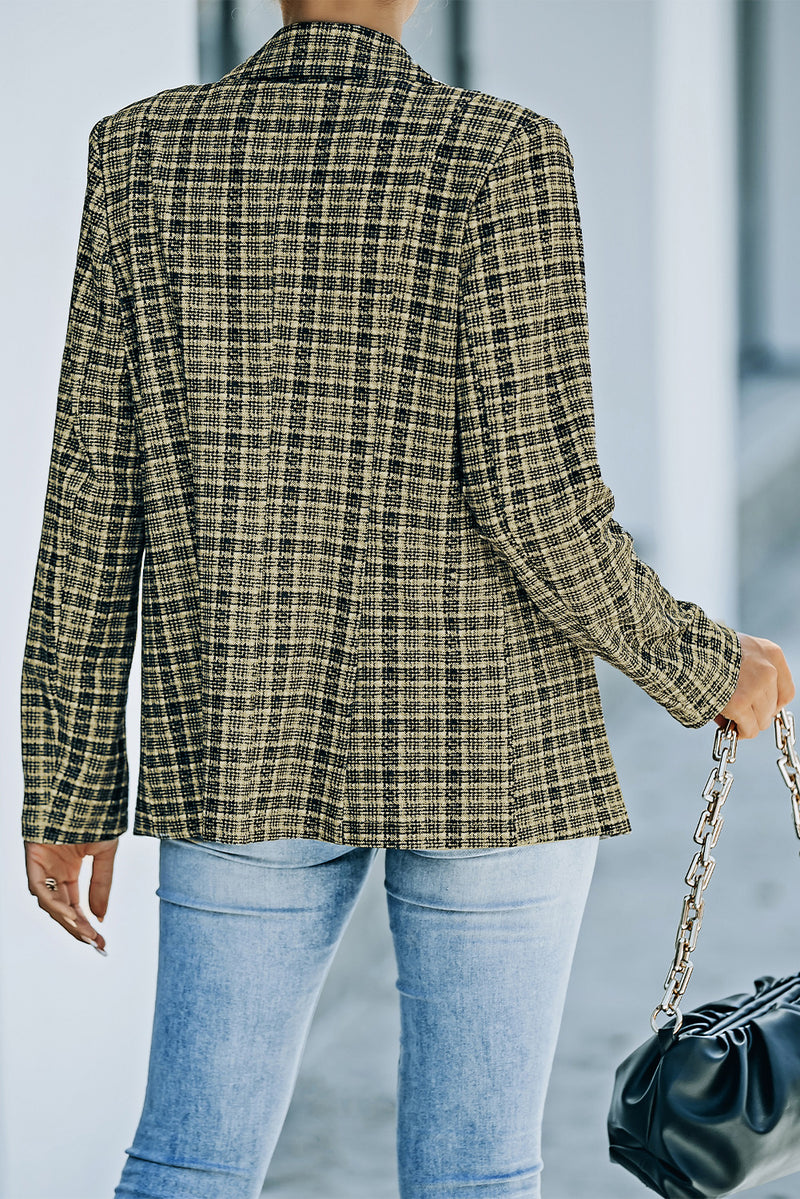 Shannon Plaid Double-Breasted Long Sleeve Blazer