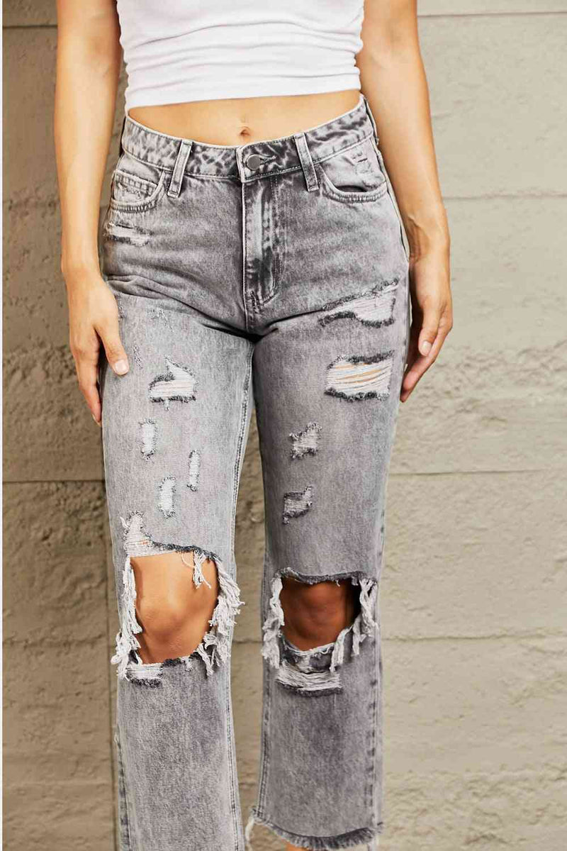 Raleigh Acid Wash Distressed Straight Jeans