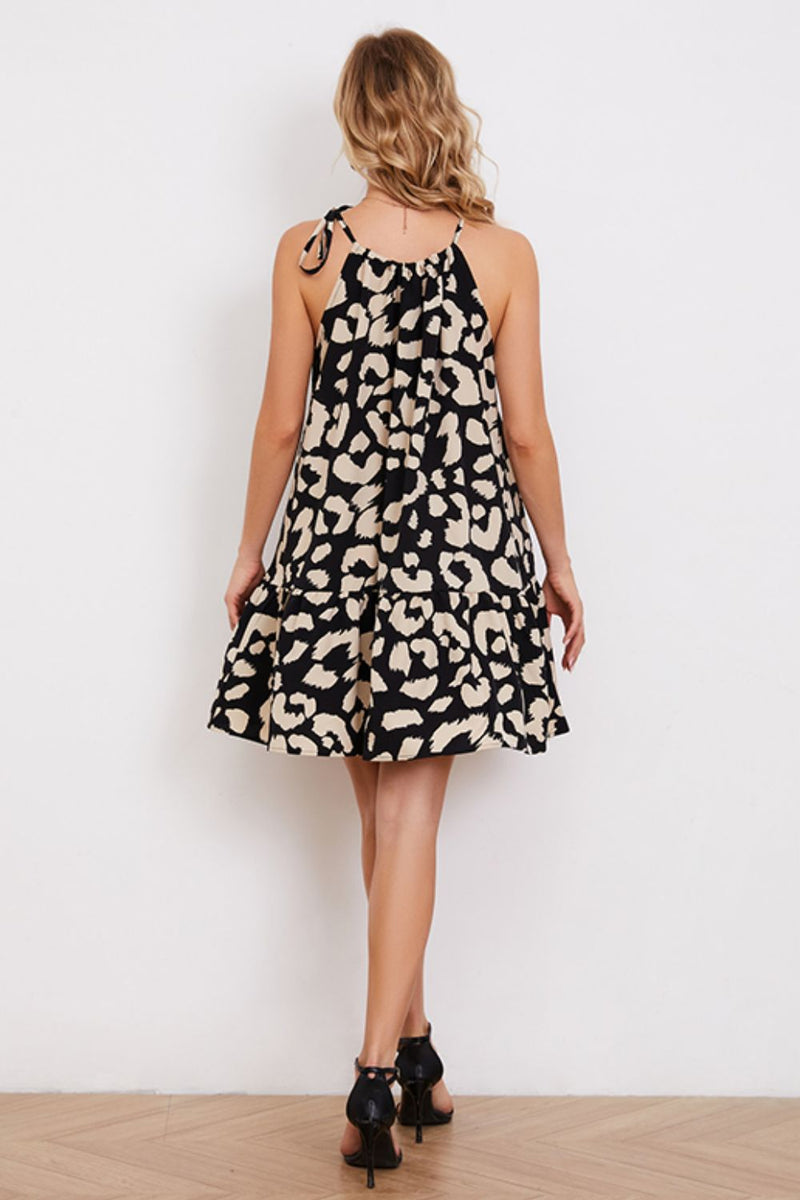 Roxana Leopard Print Ruffle Hem Sleeveless Dress