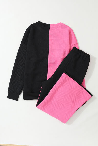 Steph Color Block Round Neck Sweatshirt and Pants Set