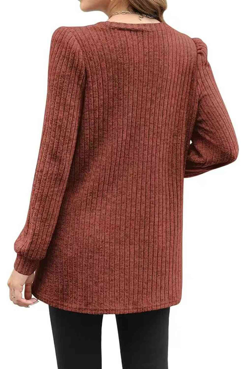 Noa Ribbed Round Neck Long Sleeve T-Shirt -- Deal of the day!
