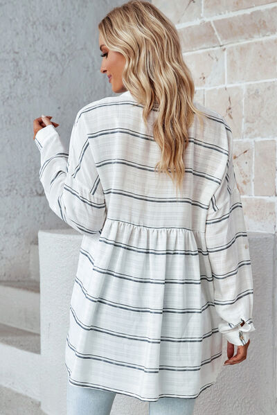 Toryn Notched Roll-Tab Sleeve Blouse