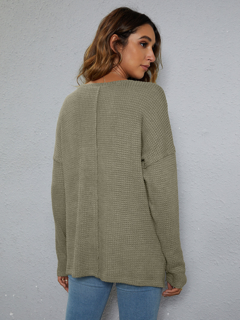Maddie Dropped Shoulder High-Low Waffle-Knit Top- Deal of the Day!