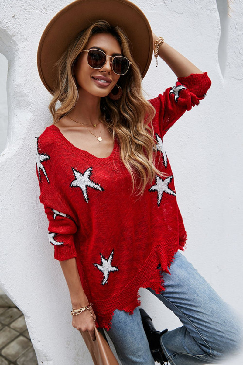 Starlyn Star Pattern Distressed Sweater
