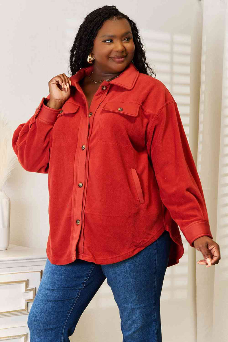 Cozy Girl Full Size Button Down Shacket in Rust
