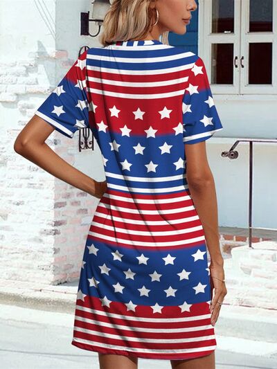 LIberty Pocketd US Flag Printed Short Sleeve Dress -- Deal of the day!