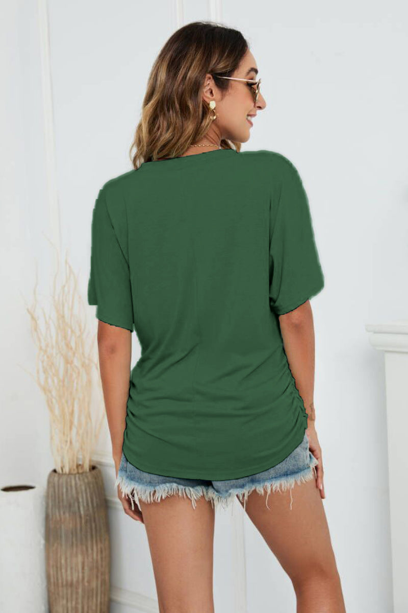 Tabby V-Neck Side Ruched Tee -- Deal of the day!