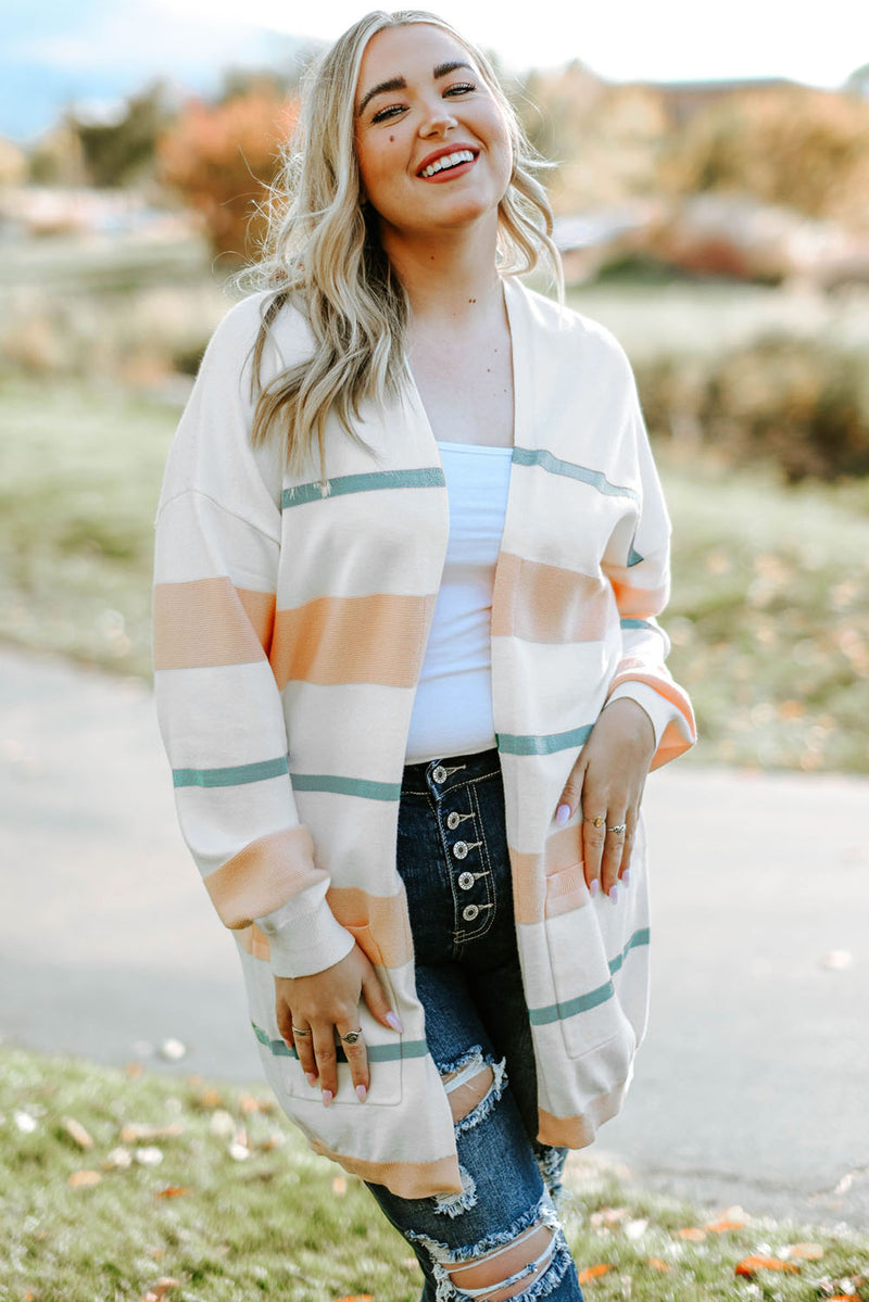 Amal Plus Size Striped Open Front Cardigan