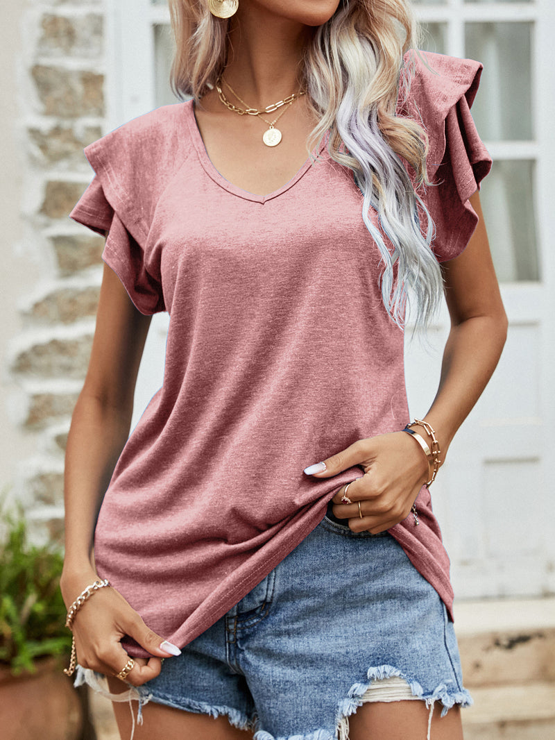 Devany Layered Flutter Sleeve V-Neck Top- Deal of the Day!