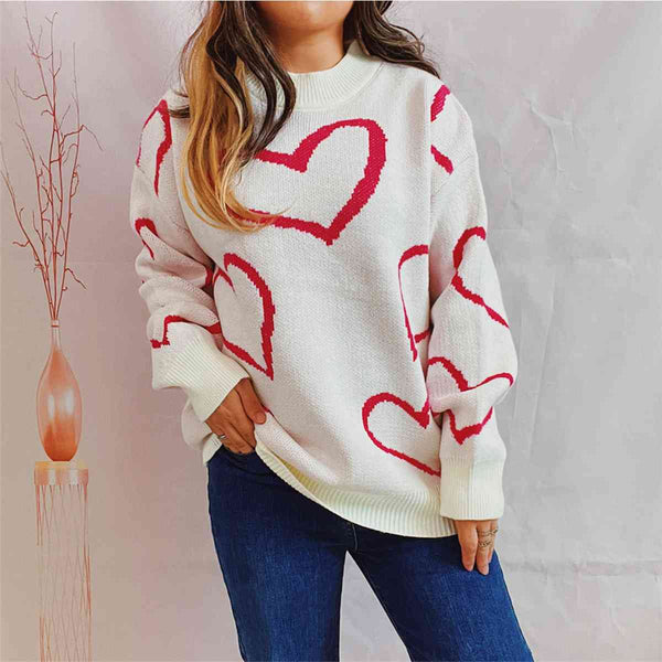 Allegra Heart Pattern Long Sleeve Sweater