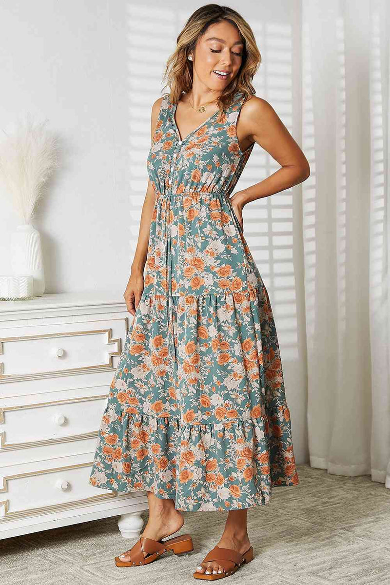 Eilish Floral V-Neck Tiered Sleeveless Dress
