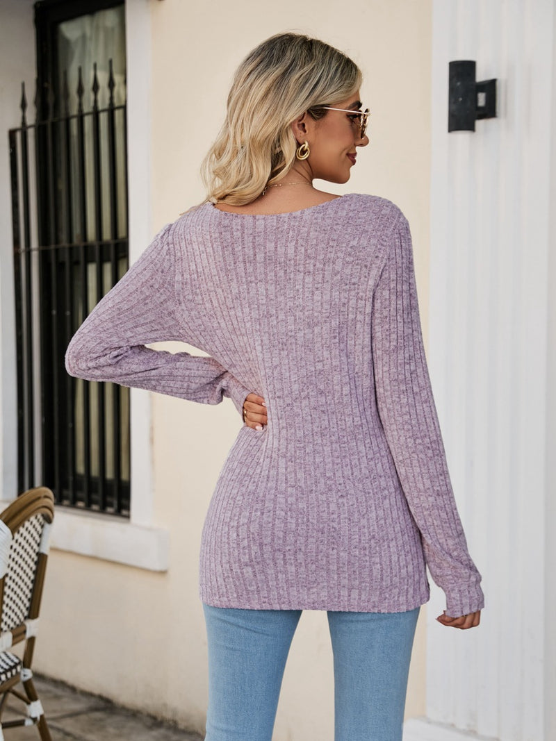 Adley Square Neck Ribbed Long Sleeve T-Shirt -- Deal of the day!