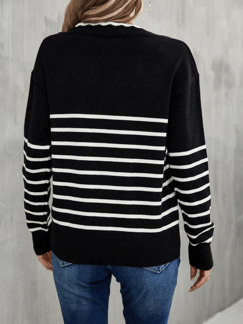 Katin Striped V-Neck Drop Shoulder Sweater
