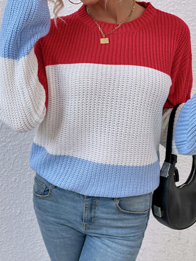 Kaden Color Block Round Neck Sweater