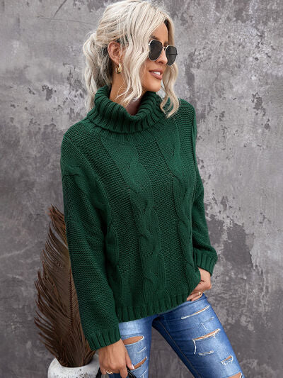Mila Cable-Knit Turtleneck Dropped Shoulder Sweater