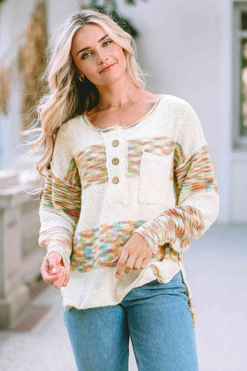 Mason High-Low Half Button Dropped Shoulder Sweater