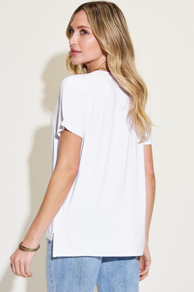 Olivia Basic Bae Full Size V-Neck High-Low T-Shirt -- Deal of the day!