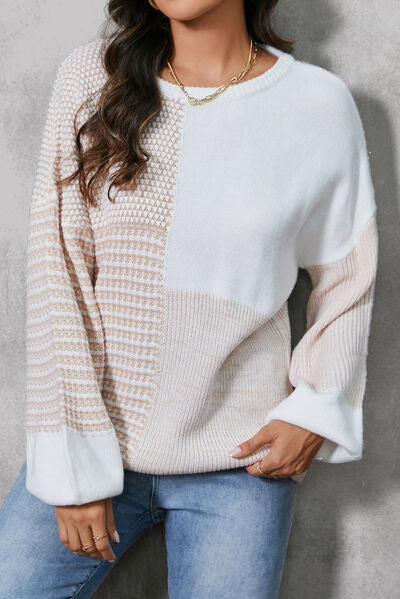 Alyssa Color Block Tied Dropped Shoulder Sweater