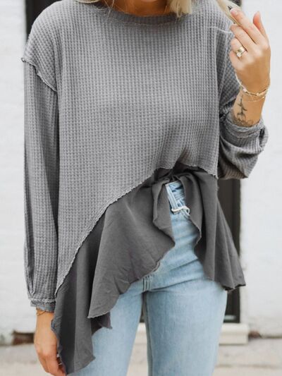 Carter Waffle-Knit Round Neck Dropped Shoulder T-Shirt - Deal of the day!