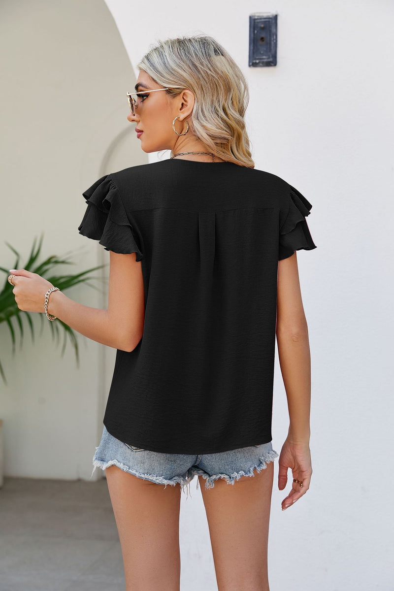 Kalista V-Neck Layered Flutter Sleeve Top- Deal of the Day!