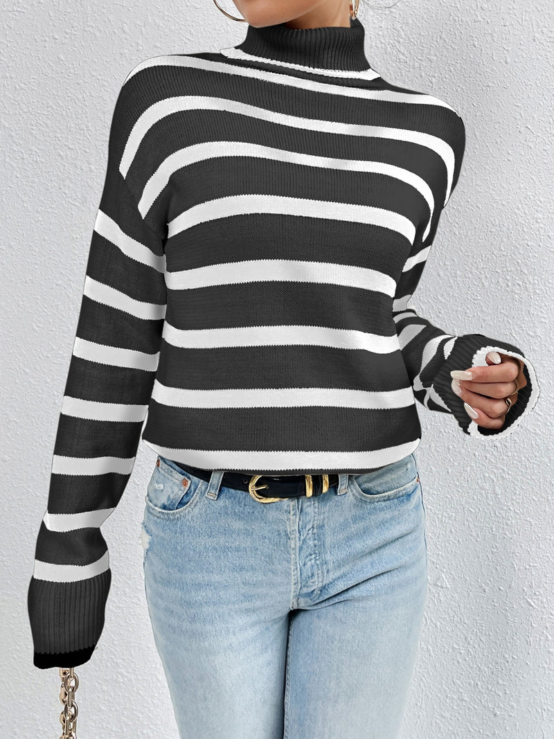 Elizabeth Striped Turtleneck Drop Shoulder Sweater