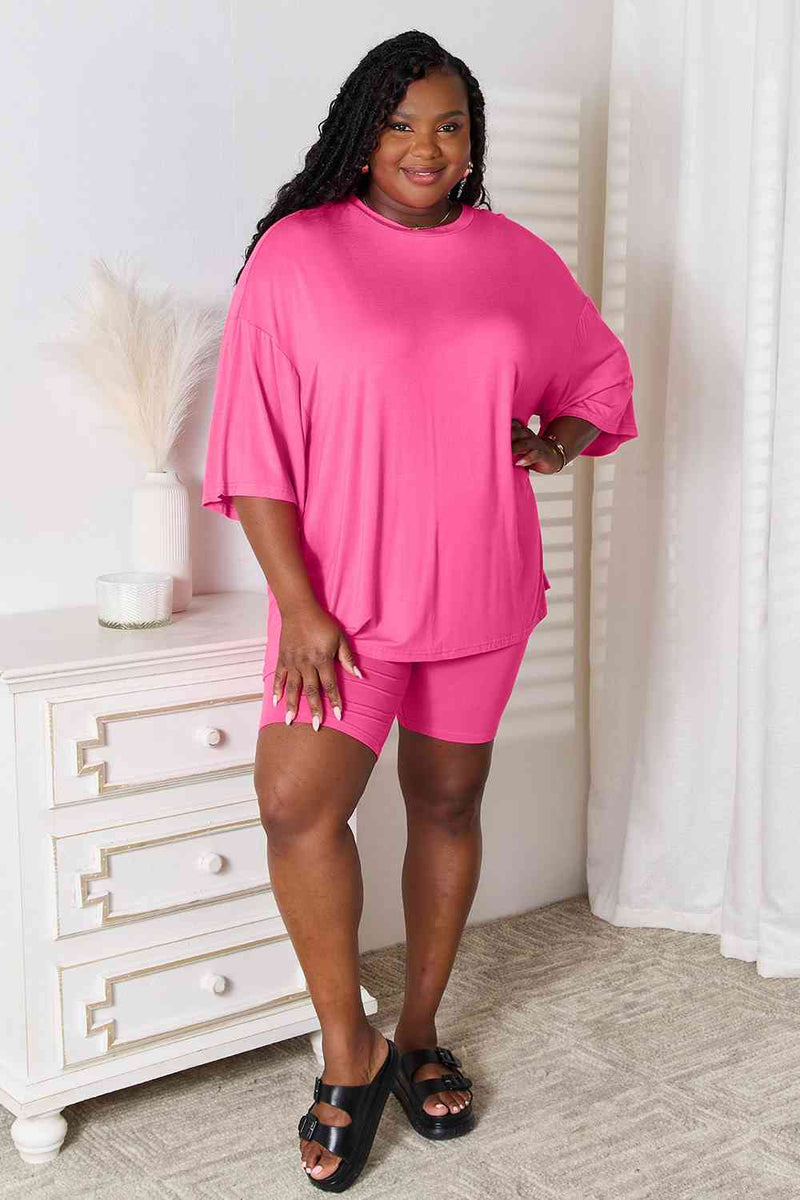 Andrea Basic Bae Full Size Soft Rayon Three-Quarter Sleeve Top and Shorts Set