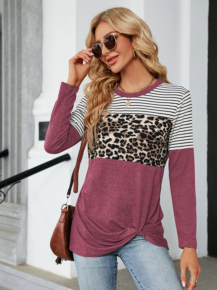 Grayson Color Block Round Neck Long Sleeve Blouse -- Deal of the day!