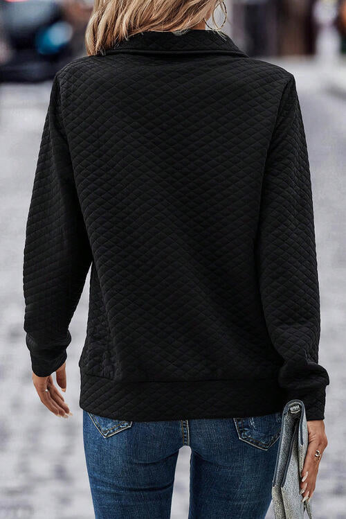 Cindie Half Zip Collar Solid Color Long Sleeve Sweatshirt