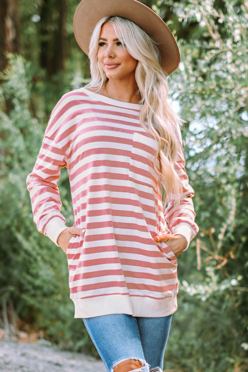 Leighton Striped Dropped Shoulder Longline Top