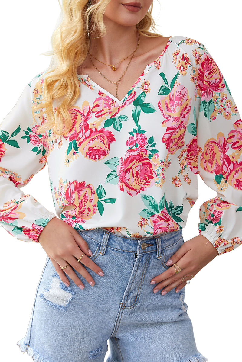 Talley Floral Notched Neck Long Sleeve Blouse - Deal of the Day!