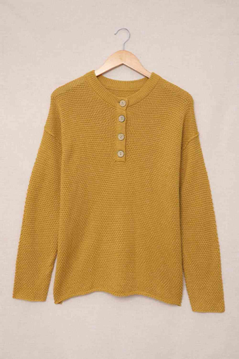 Rosalind Buttoned Drop Shoulder Slit Sweater
