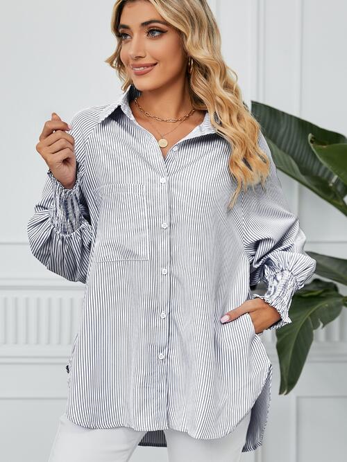 Laurie Striped Button Up Smocked Long Sleeve Shirt