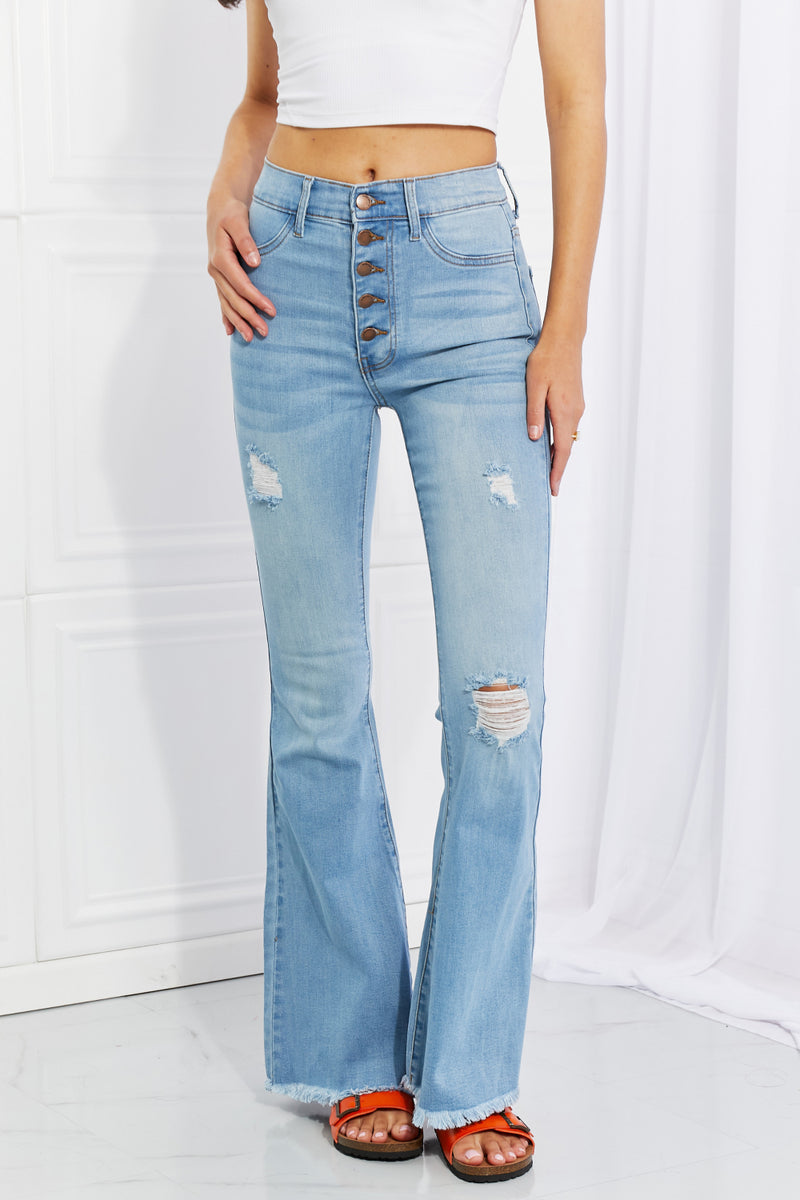 Jess Vibrant Button Flare Jeans