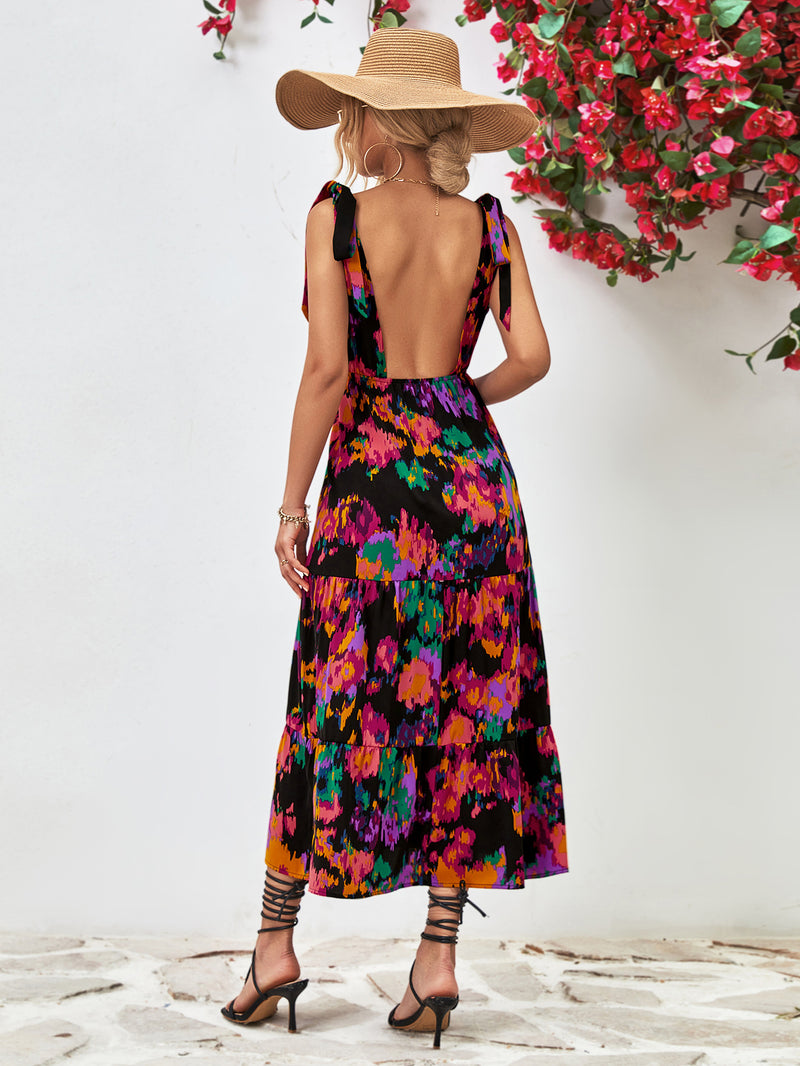 Marcie Multicolored V-Neck Backless Midi Dress