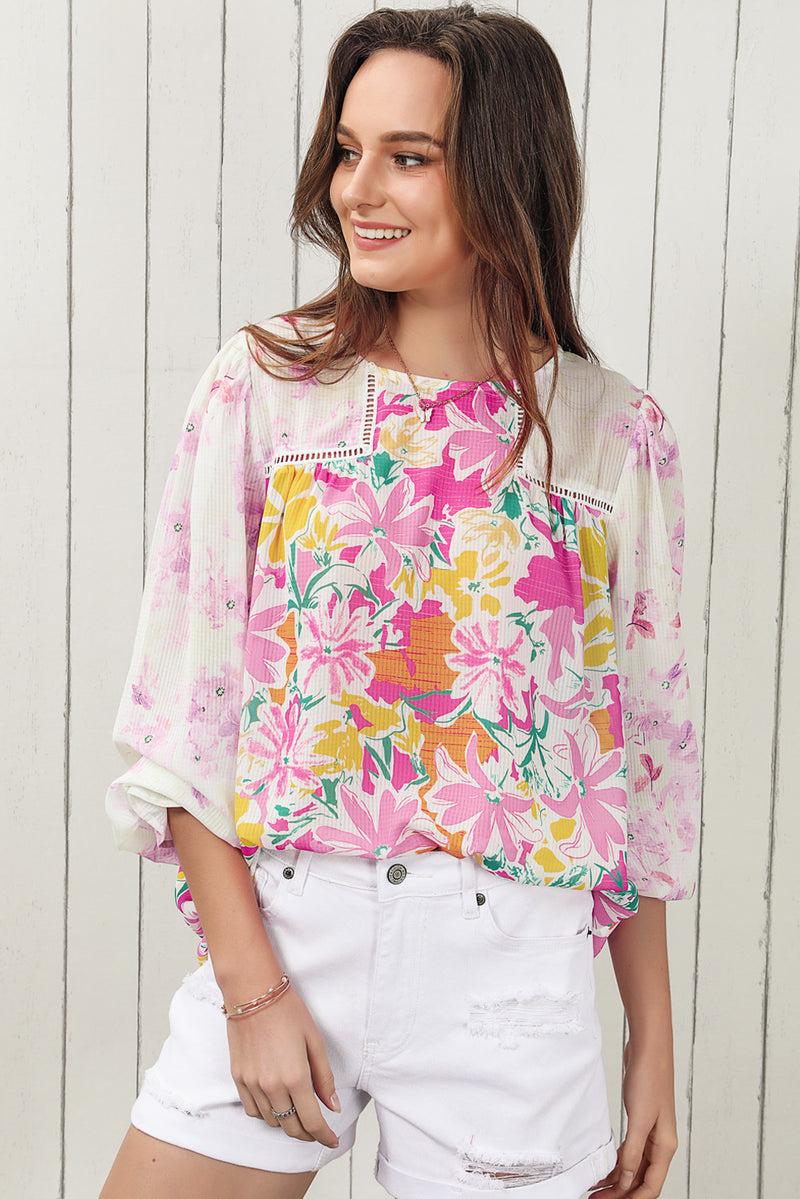Suzie Floral Round Neck Flounce Sleeve Blouse - Deal of the Day!