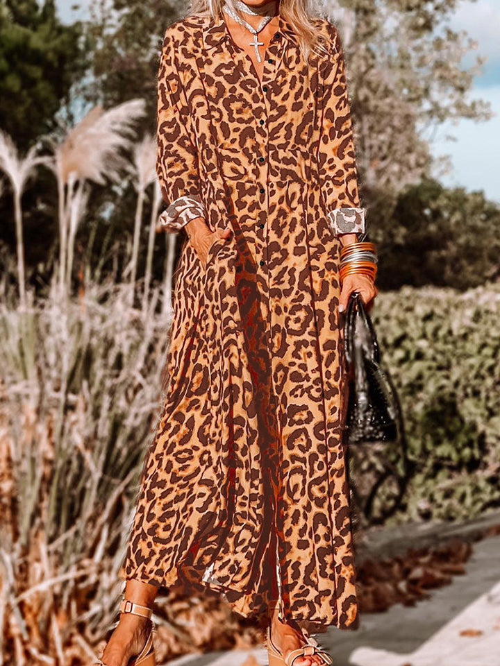 Krystal Leopard Buttoned Maxi Dress