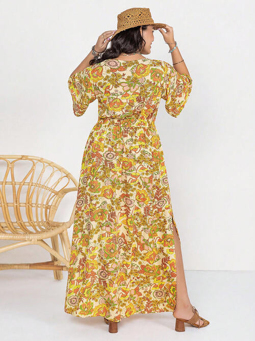 Lilyan Floral V-Neck Short Sleeve Slit Dress