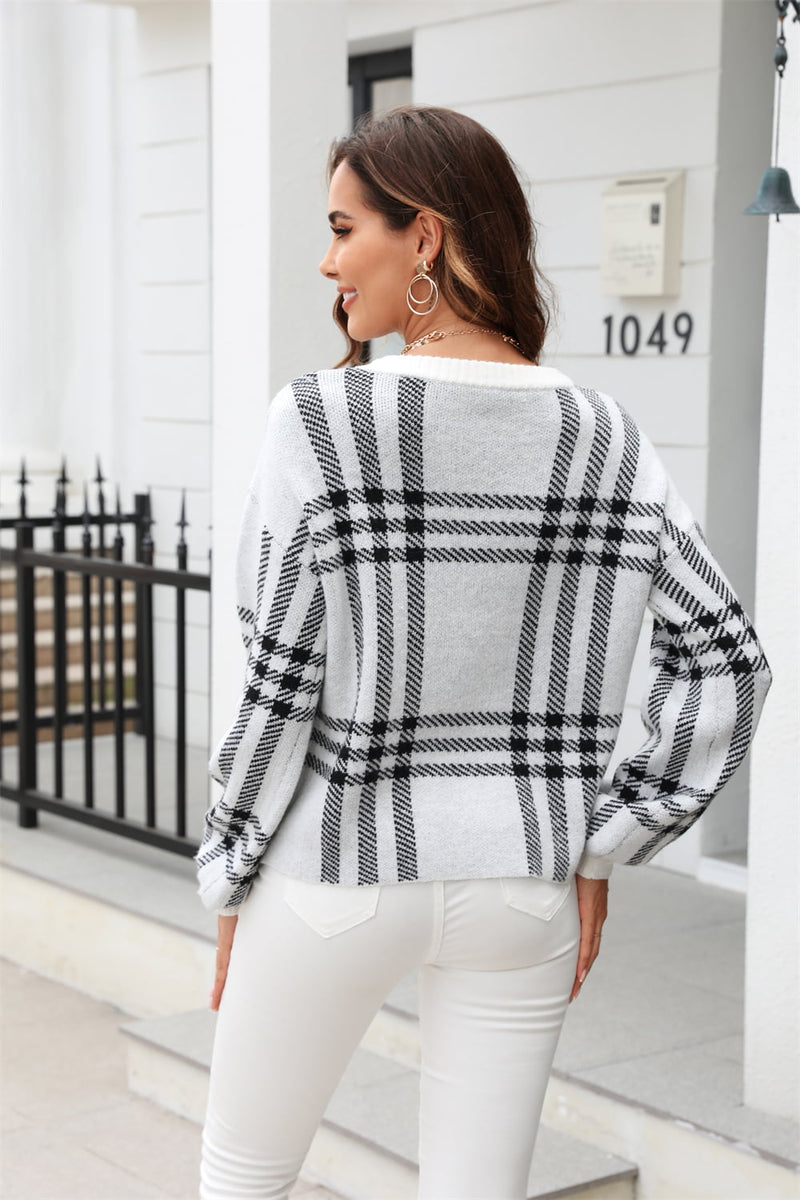 Rosalyn Printed Round Neck Dropped Shoulder Sweater